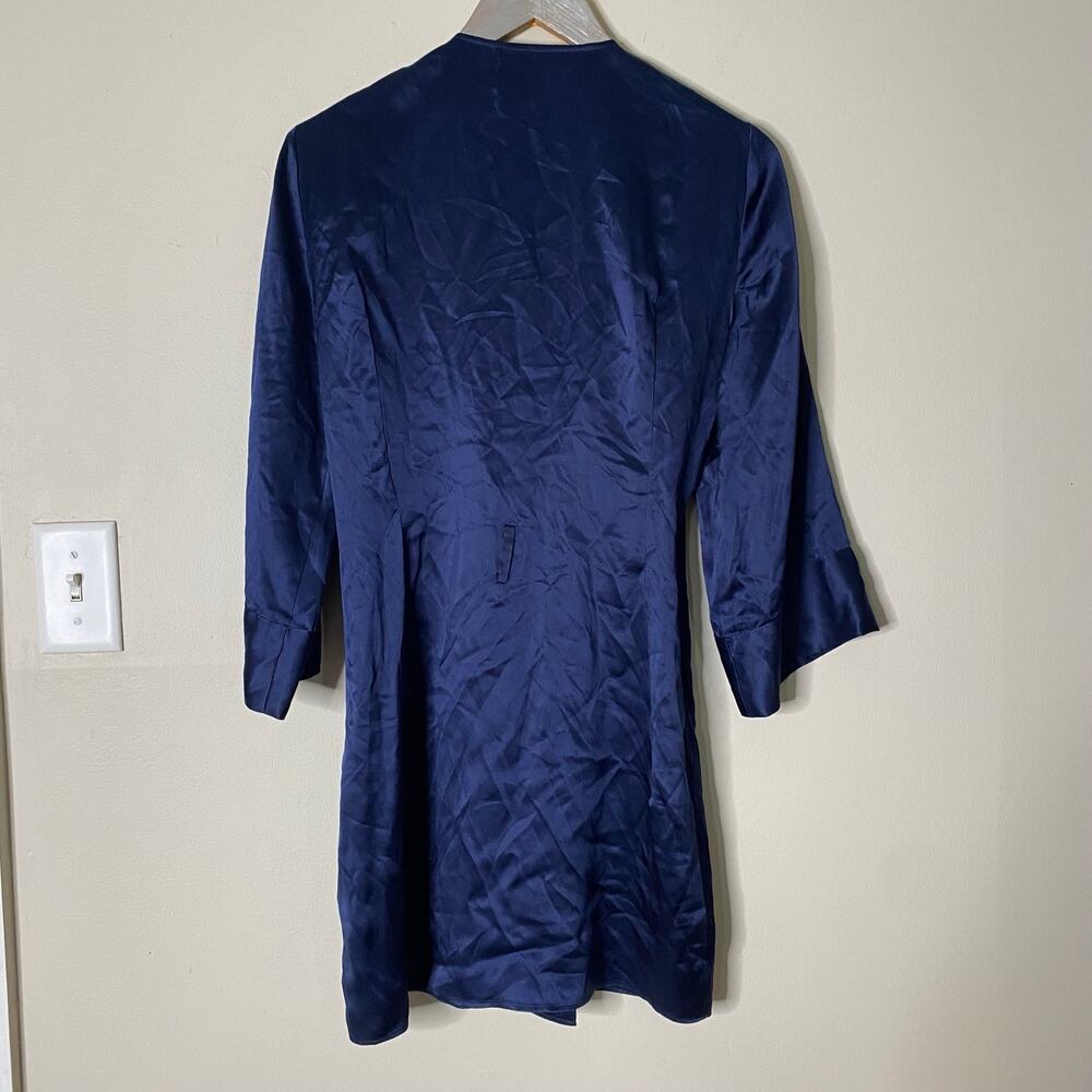 REFORMATION 100% Silk Navy Blue Satin Robe Wrap Mini Dress Kimono Size Small - Picture 8 of 8